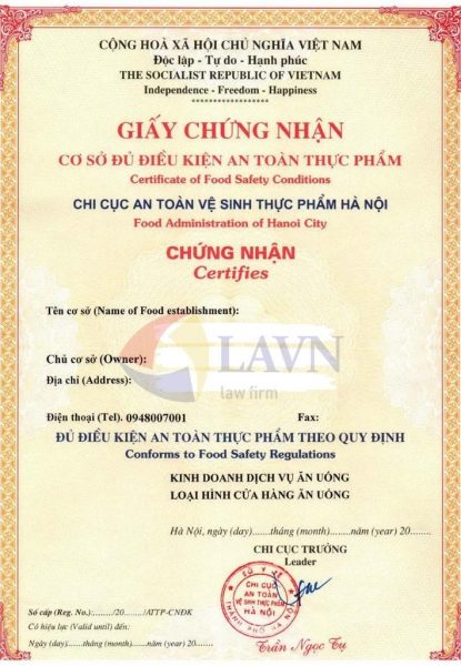 giấy phép an toàn vệ sinh thực phẩm