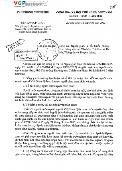 Hướng dẫn thủ tục làm work permit cho người nước ngoài 1 Công văn 450VPCP-QHQT 2022 giải quyết nhập cảnh cho người nước ngoài