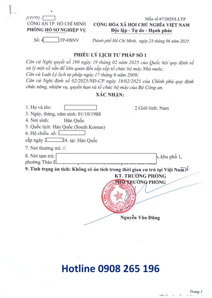 Dịch vụ làm lý lịch tư pháp cho người nước ngoài 2 lí lịch tư phấp cho người nước ngoài